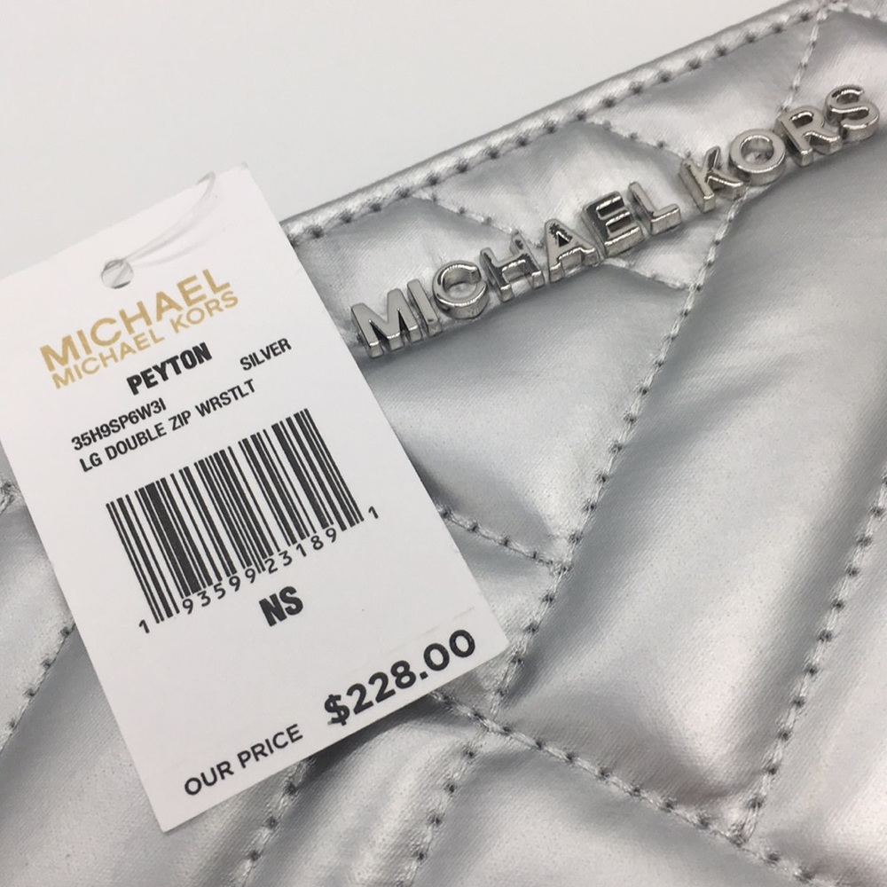 Michael Kors Peyton Silver LG Double Zip Wristlet - Picture 8 of 8
